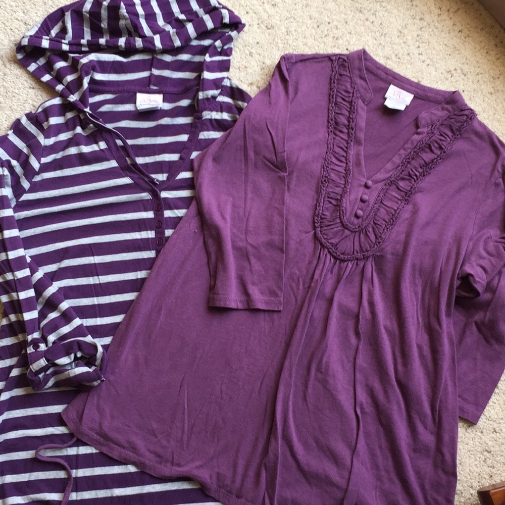 Set of 2 Oh Baby purple knit maternity tops size M